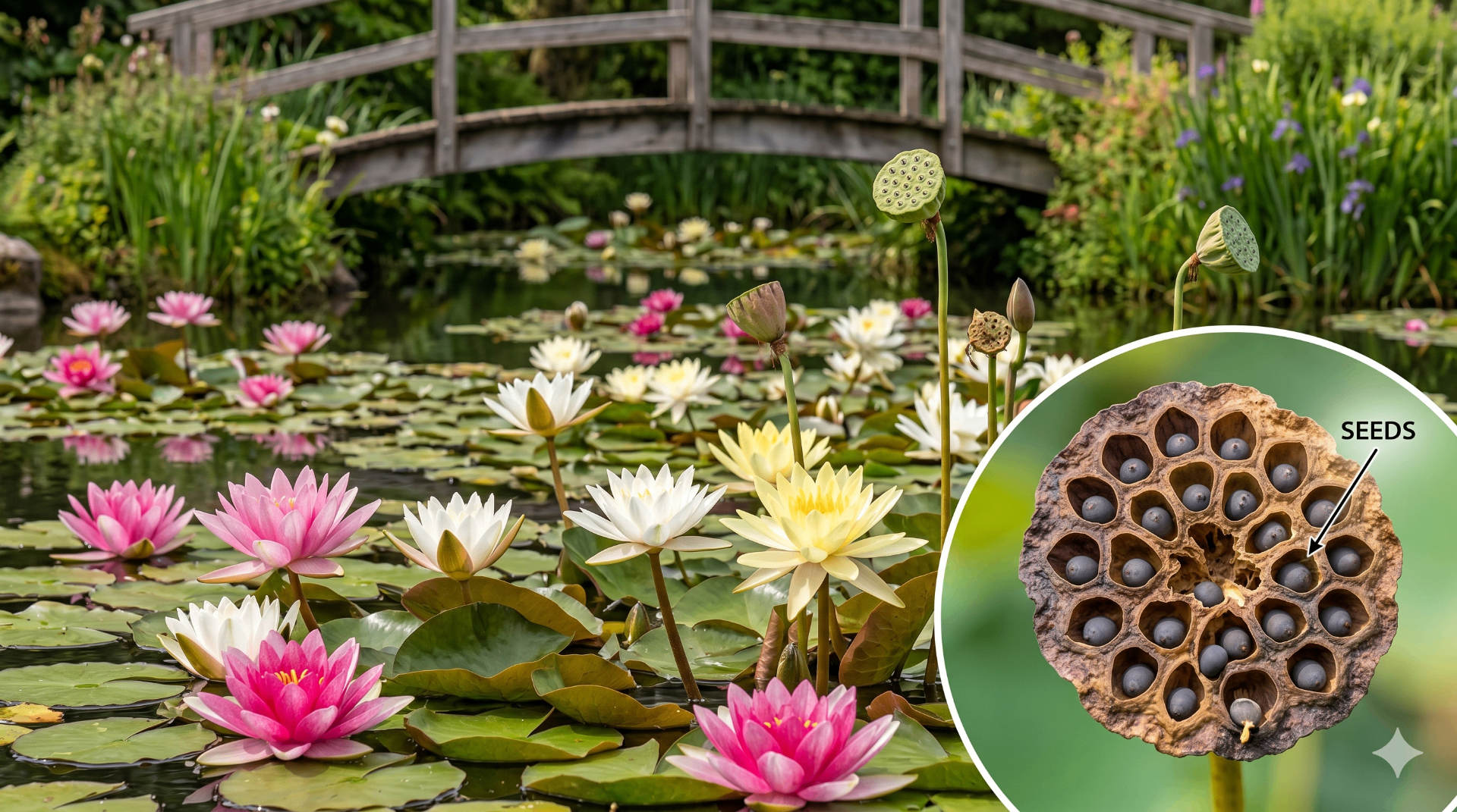 Water lily pond - the pod and seeds (Makhana) we fire-pop into NOMMM puffs.
